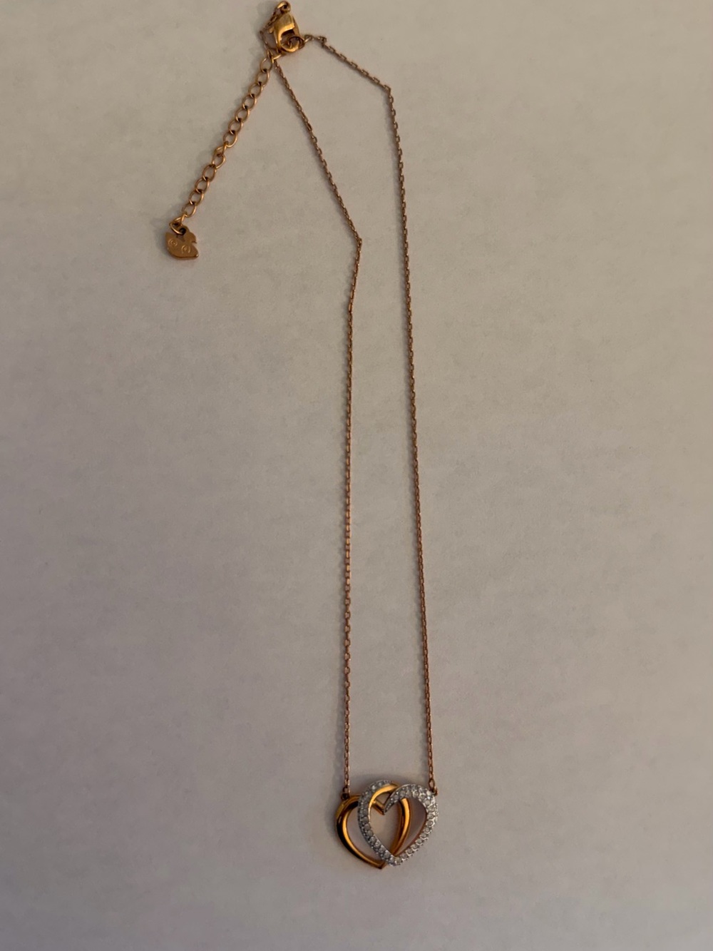 Rose Gold Double Heart Pendant Necklace with Cubic Zirconia